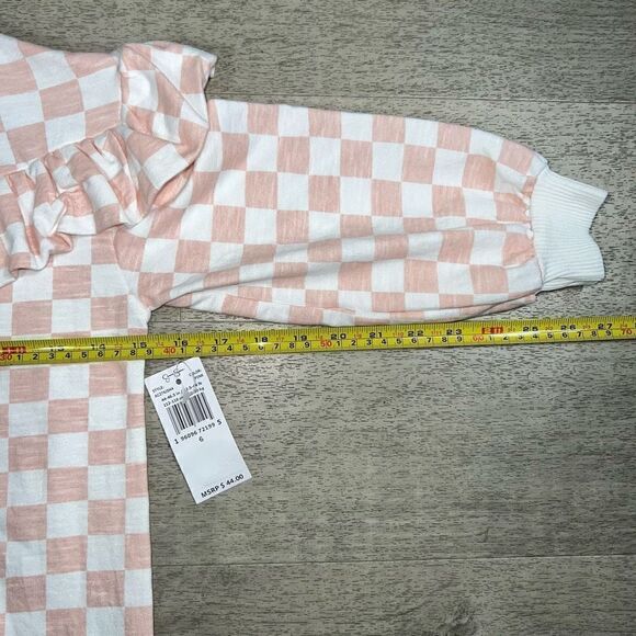 Jessica Simpson Pink & White Checkered Tunic Sweatshirt, 3/4 Sleeves, Girls 6 - Picture 6 of 8